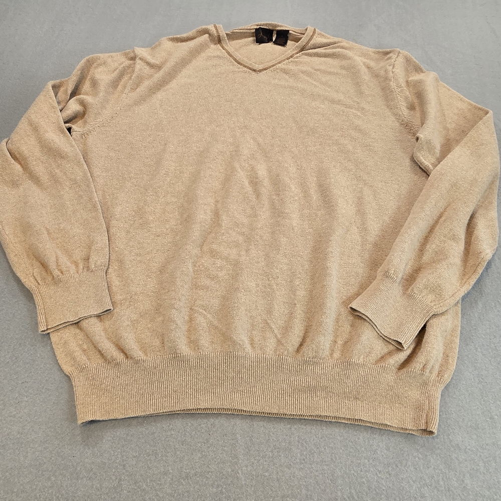 Jos. A. Bank Joseph V-Neck Sweater Mens XL Tan Cotton Cashmere Blend Knit